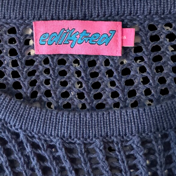 NEW EDIKTED STAR CROCHET KNIT BLUE SWEATER SHEER GRANOLA INDIE RESORT SMALL - Picture 6 of 7